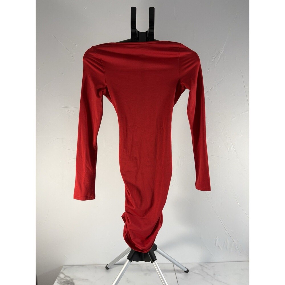 Red Long Sleeved Bodycon Dress With Twisted Cutout Design Size Medium